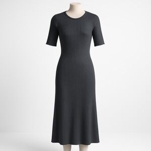 $165 Modern‎ Citizen Black Ribbed Knit Flare Dress Stretch Cut Out L Whimsigoth